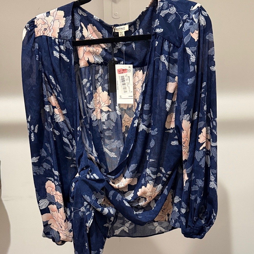 Buffalo David Bitton Floral Navy and Peach Blouse